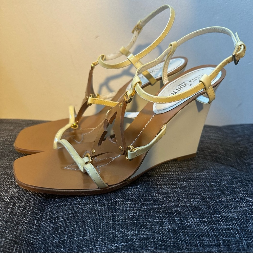 Louis Vuitton Women's Tan and Cream Wedge Sandals - Picture 5 of 8